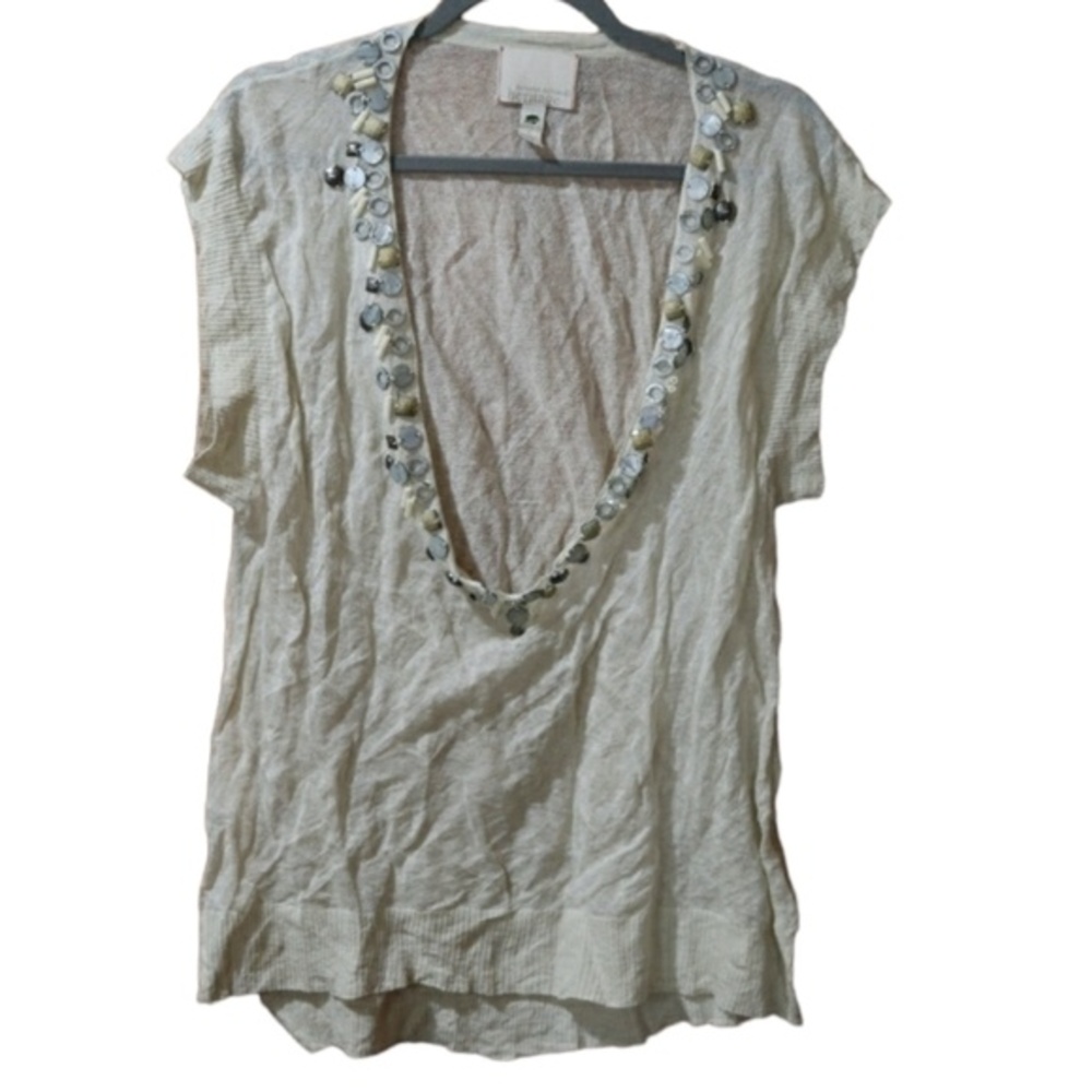 Banana Republic Heritage Beaded Gauze Vneck Low Cut Top LG